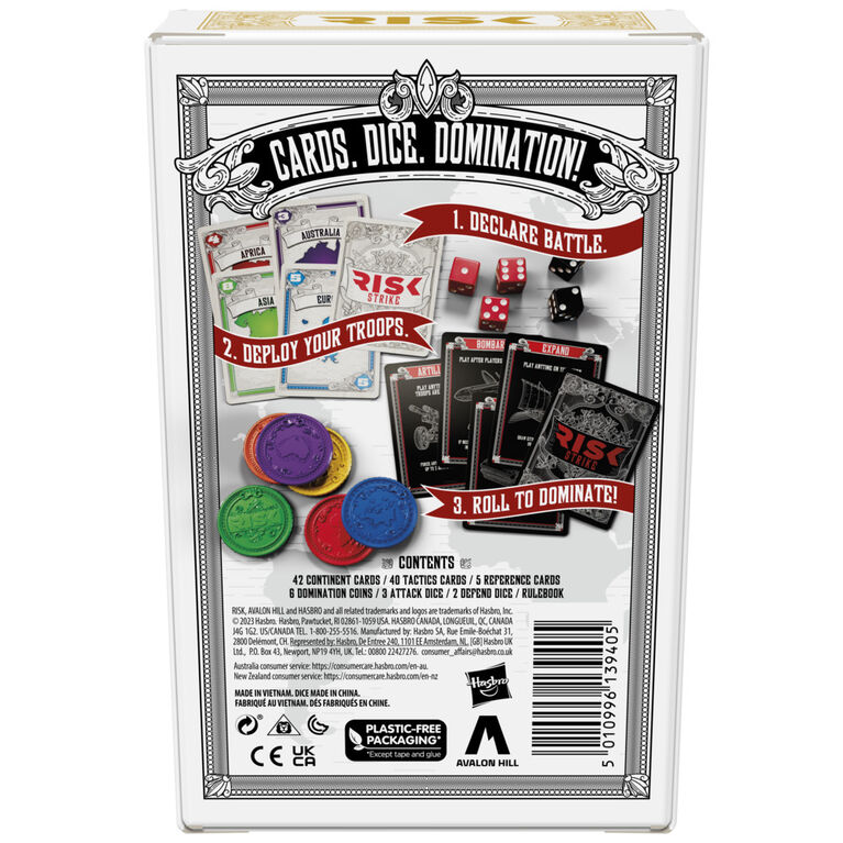 Risk Strike, jeu de cartes et de dés, jeu de cartes de stratégie rapide pour 2 à 5 joueurs