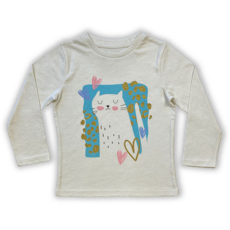 Cat Long Sleeve Tee - Egret - 6T