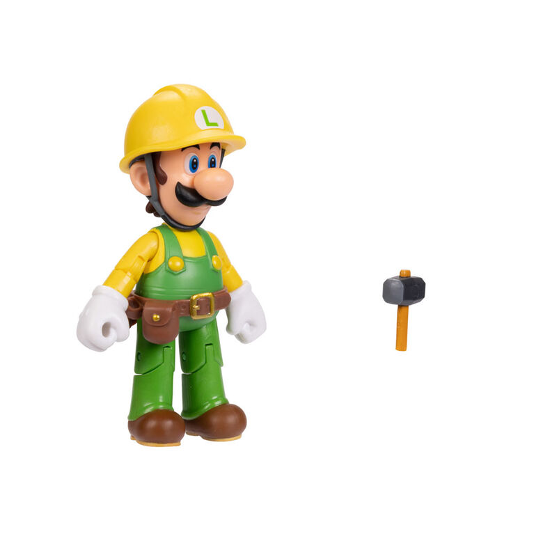 Super Mario 4 Inch Figure - Builder Luigi with Hammer