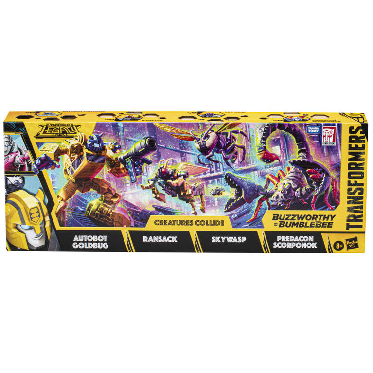 Transformers Toys Buzzworthy Bumblebee Autobot Goldbug, Ransack, Skywasp, and Predacon Scorponok Creatures Collide Multipack - R Exclusive