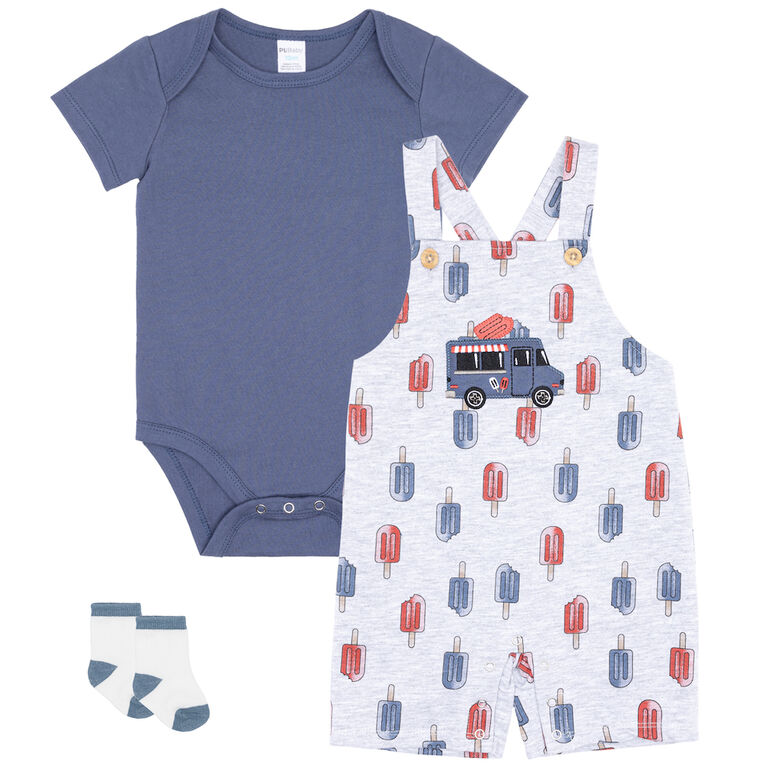Petit Lem Baby Overall Short Set Blue