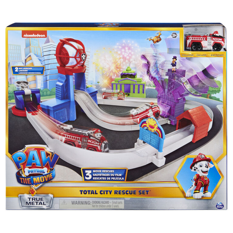 PAW Patrol, True Metal Total City Rescue Movie Track Set with Exclusive Marshall Vehicle, 1:55 Scale