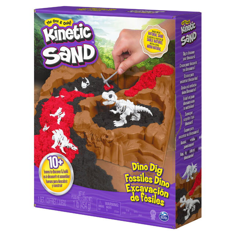 Kinetic Sand, Dino Dig Playset with 10 Hidden Dinosaur Bones to Discover