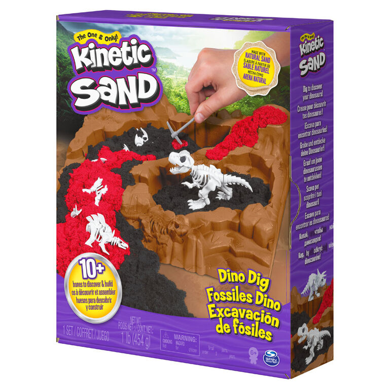 Kinetic Sand, Coffret Fossiles Dino avec 10 os de dinosaures cachés à découvrir