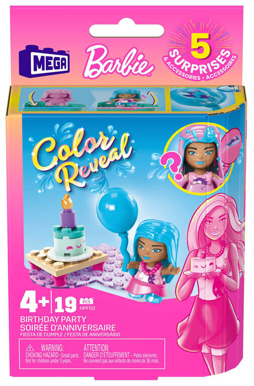 Mega Barbie Color Reveal Birthday Party Building Set with MicroDoll