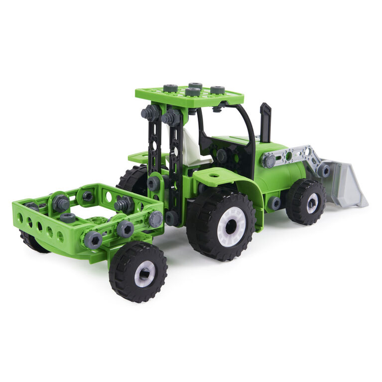 Meccano Junior, Front Loader Tractor with Moving Parts and Real Tools, Toy Model Building Kit
