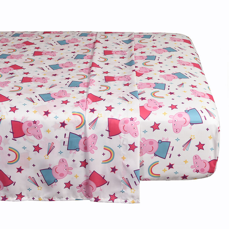 Peppa Pig 4 Piece Twin Bedding Set with Reversible Comforter, Fitted Sheet, Flat Sheet and Pillowcase by Nemcor