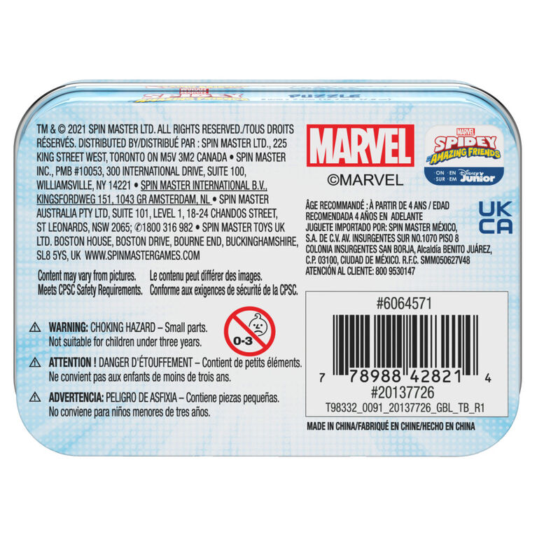 Marvel, Puzzle de 24 pi&egrave;ces Spidey and his Amazing Friends, Peter Miles, Gwen, produit officiel de comics de super-h&eacute;ros, avec bo&icirc;te cadeau en m&eacute;tal