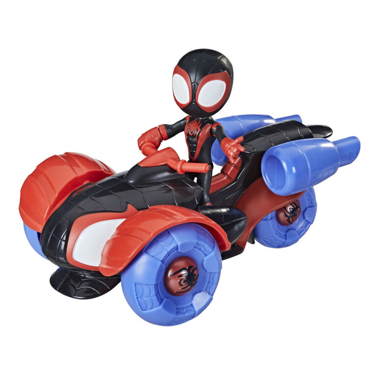 Marvel Spidey and His Amazing Friends, figurine Miles Morales avec véhicule Techno-quad convertible