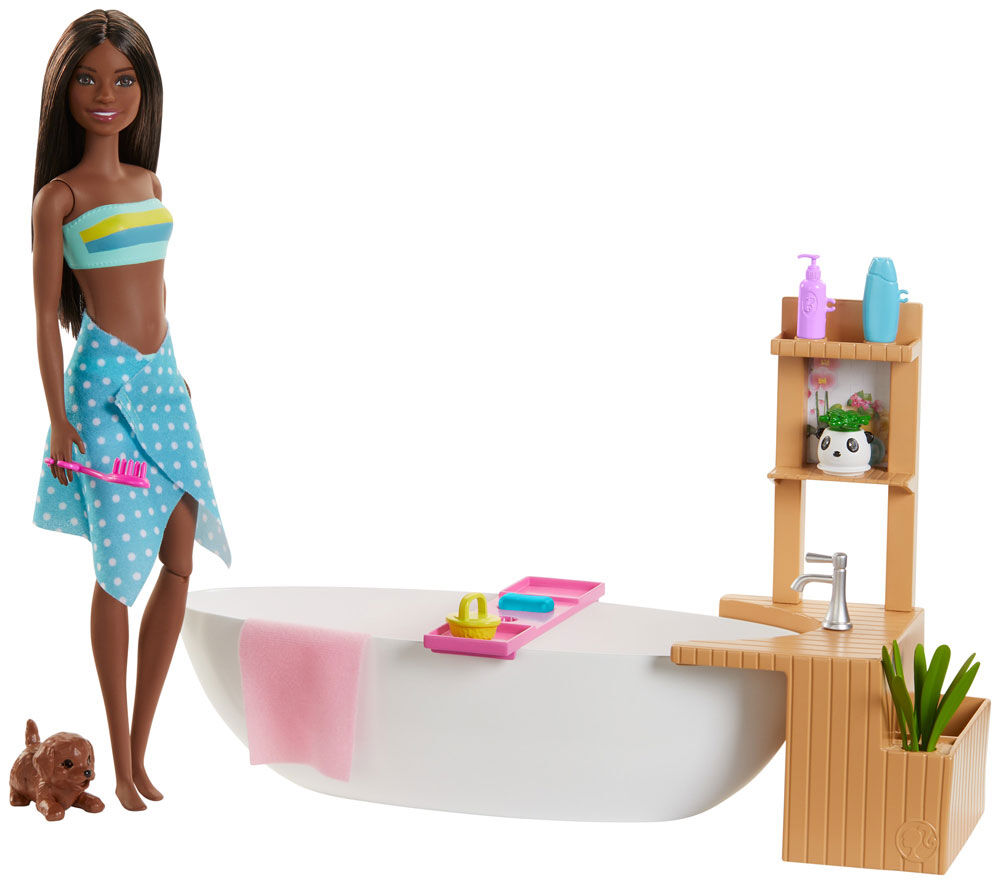 Poupee Barbie Bain petillant et coffret de jeu brunette avec baignoire chiot et plus encore Toys R Us Canada