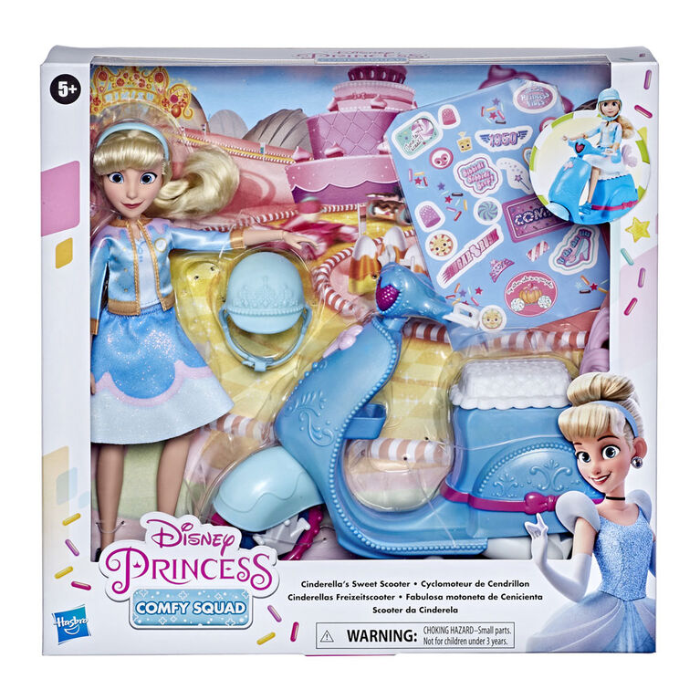 Disney Princess, série Style, Cyclomoteur de Cendrillon, poupée mannequin avec cyclomoteur, casque et autocollants