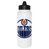 NHL Edmonton Oilers 1L white Tallboy water bottle with black membrane lid