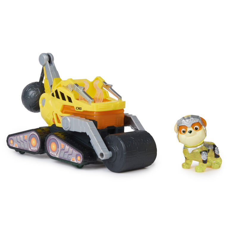 PAW Patrol: The Mighty Movie, Construction Toy Truck with Rubble Mighty Pups Action Figure, Lights and Sounds