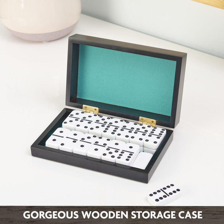 Legacy Deluxe Double-6 Dominoes, Classic Original Board Game Set of 28 Dominoes in Luxury Lined Wood Case