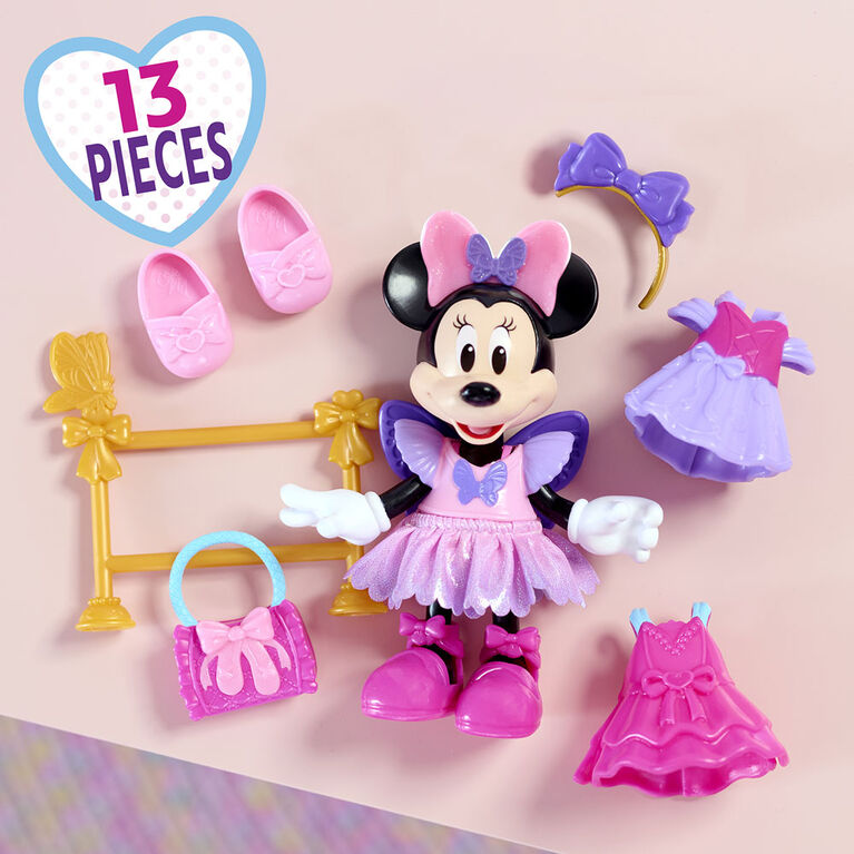 Fabuleuse Poupée de Ballerine de Mode de Minnie Mouse de Disney Junior, Ensemble de Poupée et d'Accessoires à 13 Éléments