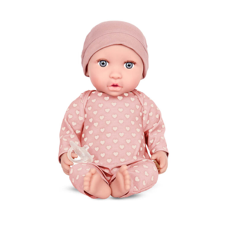 Babi Poupée - Yeux bleu-gris et chapeau rose Poupée nouveau-née de 36 cm  avec pyjama rose