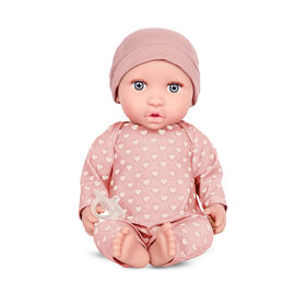 Babi Baby Doll - Gray-Blue Eyes and Pink Hat 14-inch Baby Doll with Pink PJs