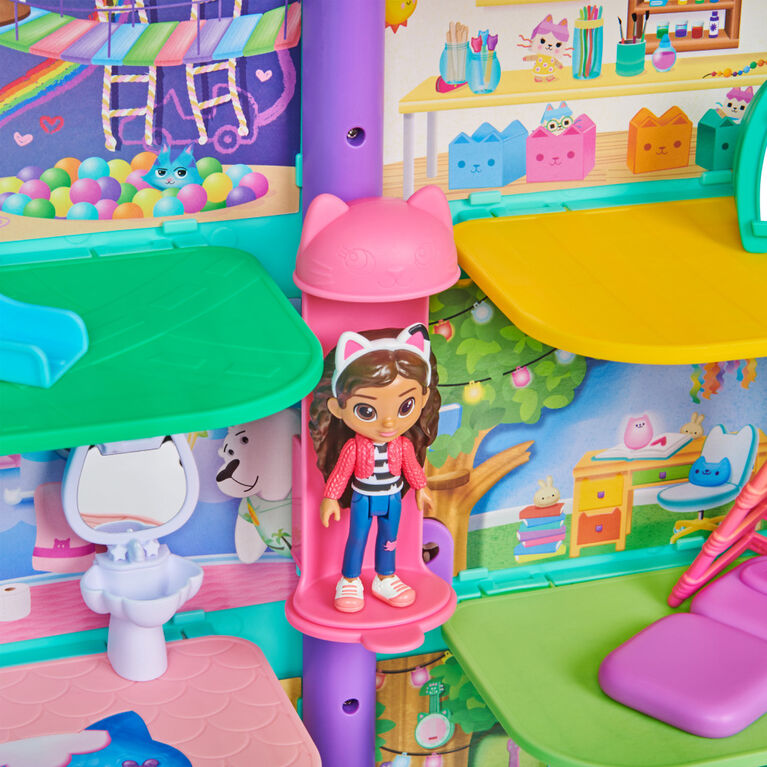 Gabby et la maison magique – Maison de poupées Purrfect Dollhouse avec 2  figurines, 8 meubles, 3 accessoires, 2 boîtes surprises et sons