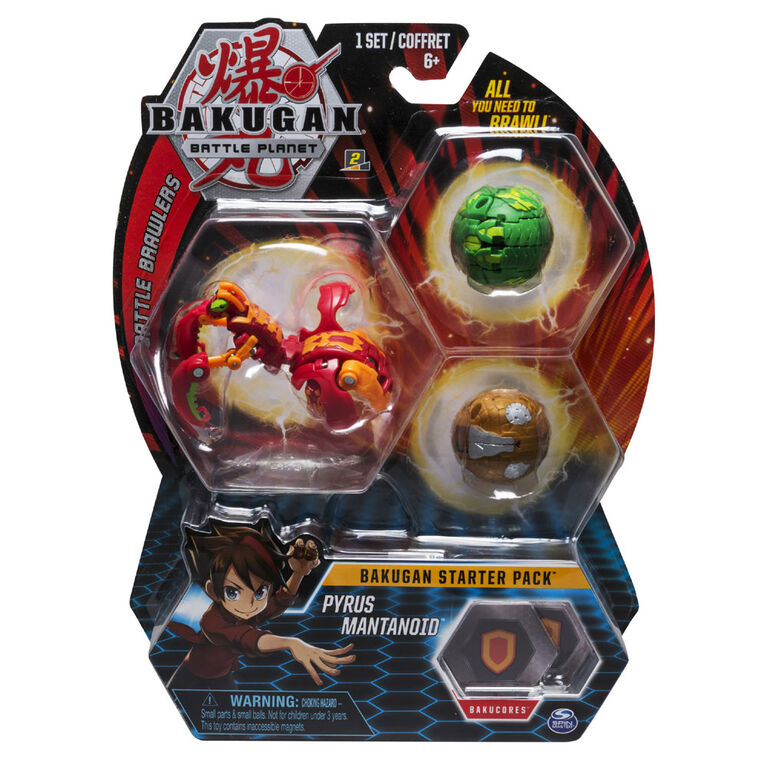 Bakugan Starter Pack 3-Pack, Pyrus Mantanoid, Collectible Transforming Creatures
