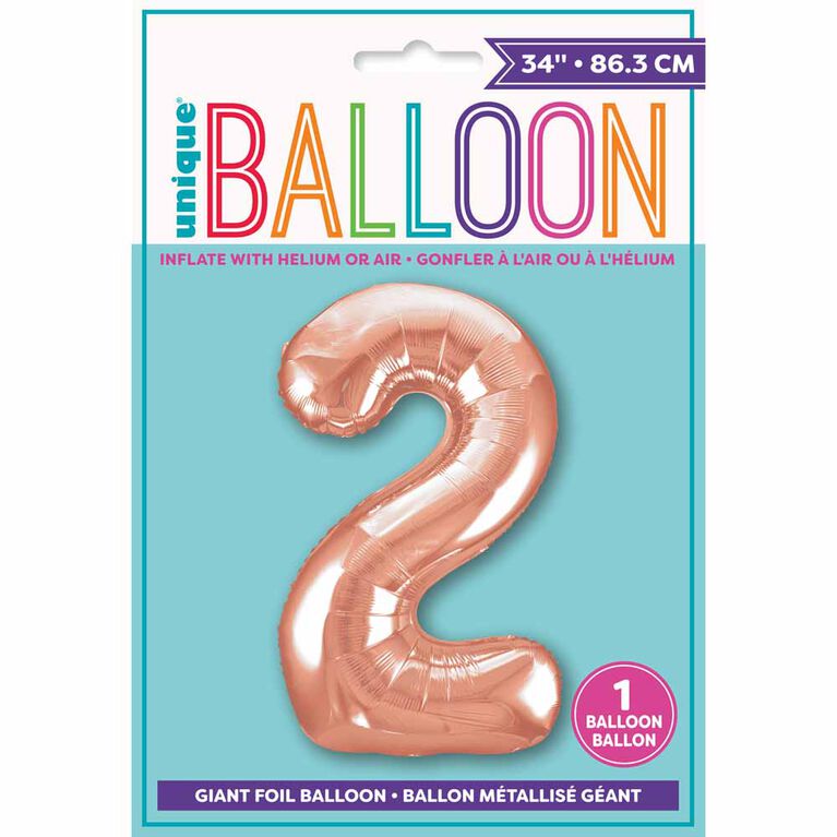Rose Gold Number 2 Shaped Foil Blln 34"