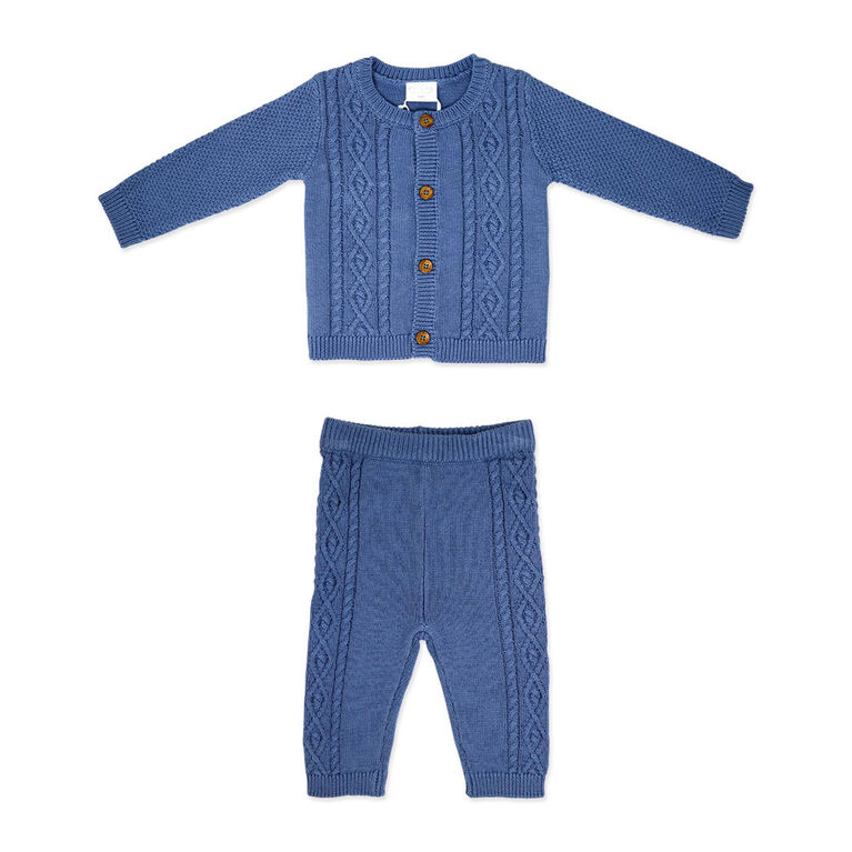 Rock a bye Baby Knit Cardigan and Trouser: Denim Blue 6-12M