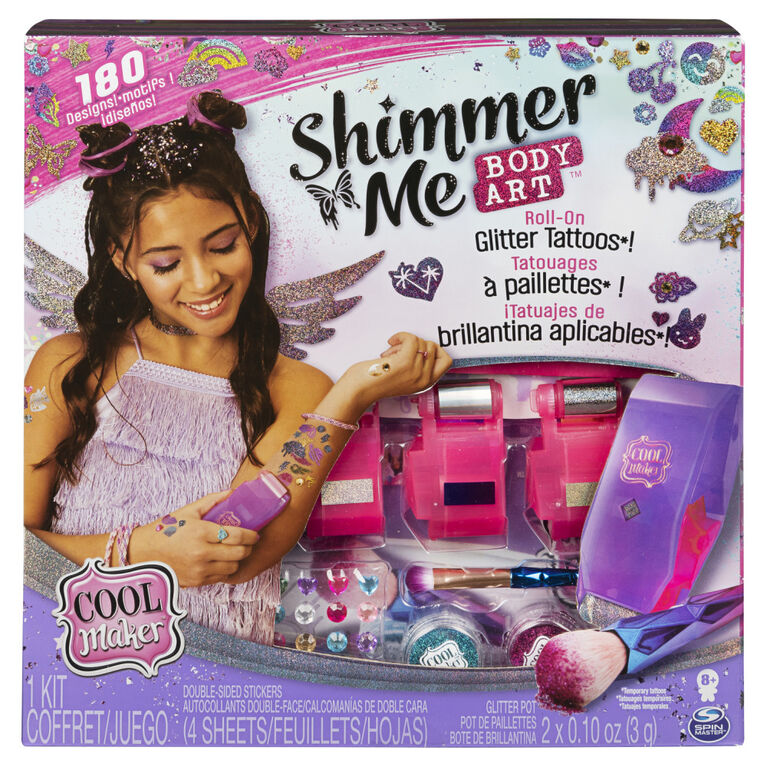 Cool Maker, Shimmer Me Body Art with Roller, 4 Metallic Foils and 180 Designs, Temporary Tattoo Kids Toys