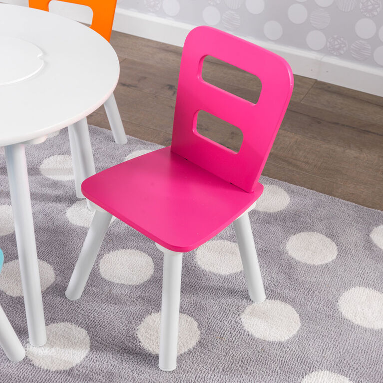 Ensemble table ronde et rangement + 4 chaises
