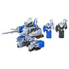 Power Rangers Dino Fury Blue Tricera Blade and Black Stego Spike Zord, Zord Link Mix-and-Match Custom Build System