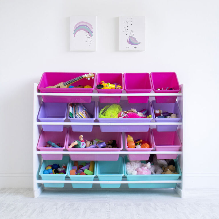 Toy Organizer with 16 Bins, White/Pinks