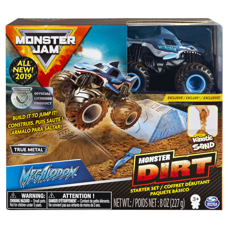 Coffret débutant Monster Dirt Megalodon, avec 226 g (8 oz) de Monster Dirt et un monster truck Monster Jam.