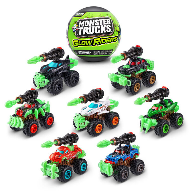 Zuru 5 Surprise Monster Trucks Glow Riders Series 2 Mystery Collectible  Capsule (Styles May Vary)