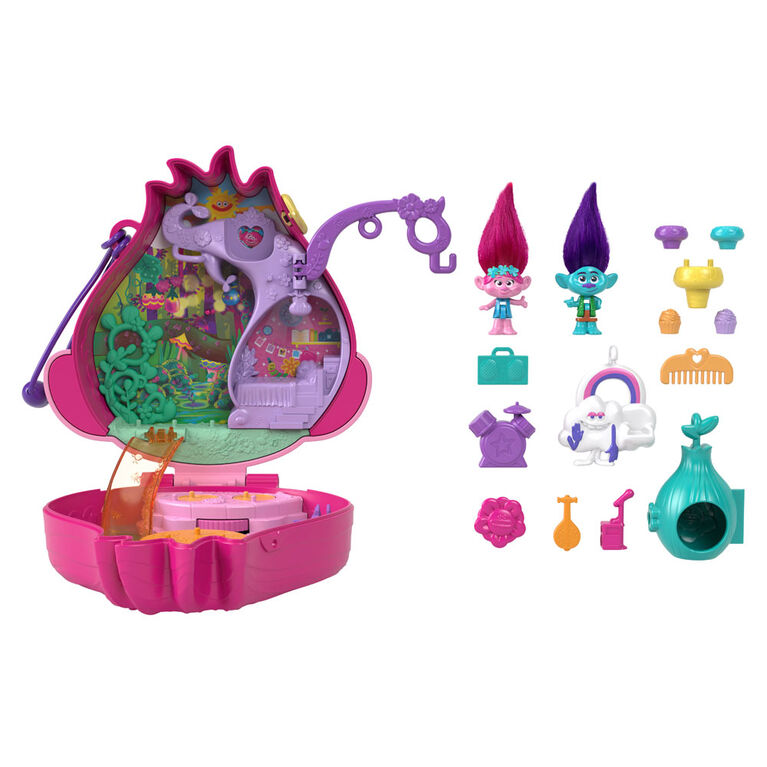 Polly Pocket and DreamWorks Trolls Compact Playset with Poppy and Branch Dolls