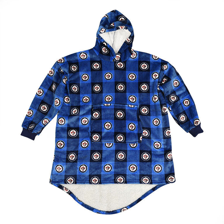 NHL Winnipeg Jets Oversized Wearable Sherpa Hooded Blanket, One Size Fits Most