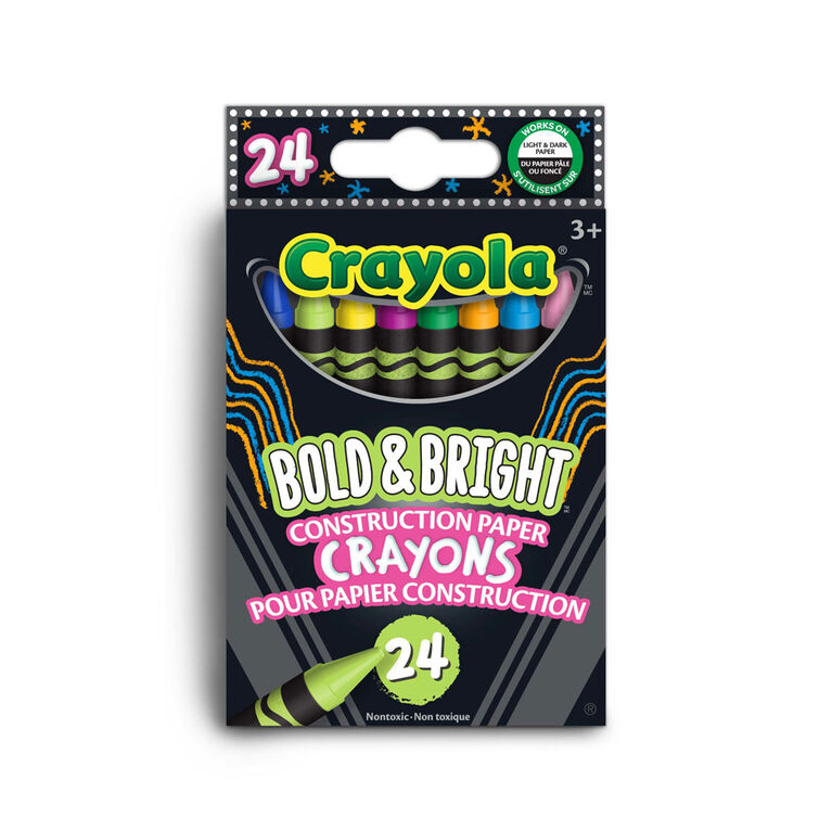 Crayons de cire aux couleurs vives pour papier de construction, boîte de 24