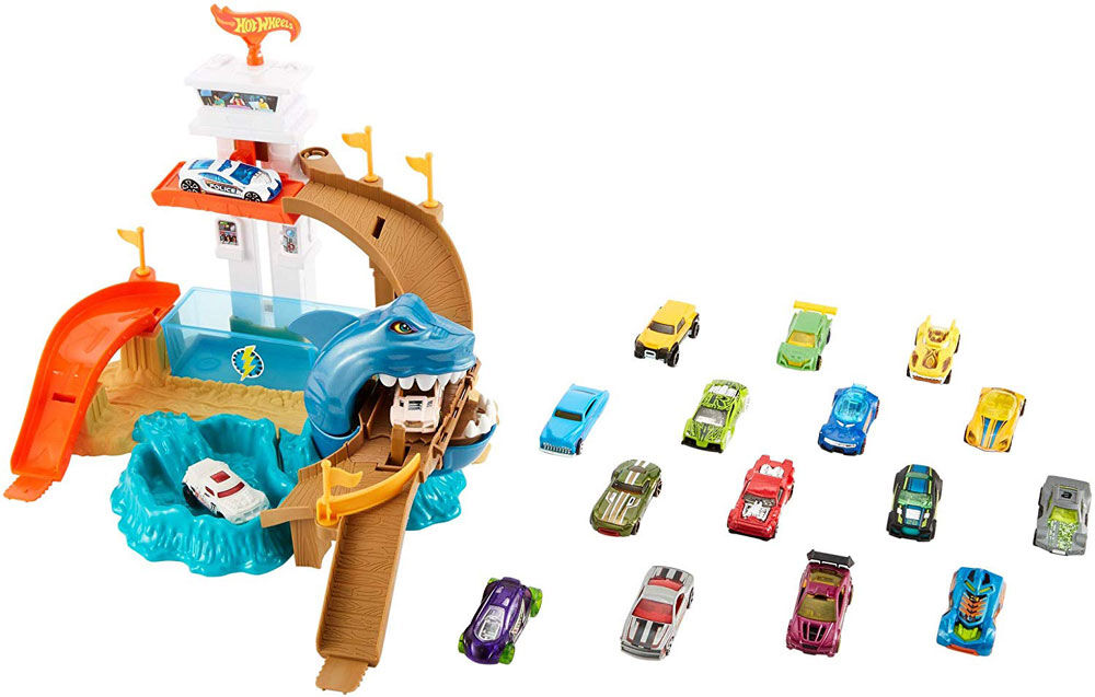 Hot wheels color top shifters shark splashdown trackset