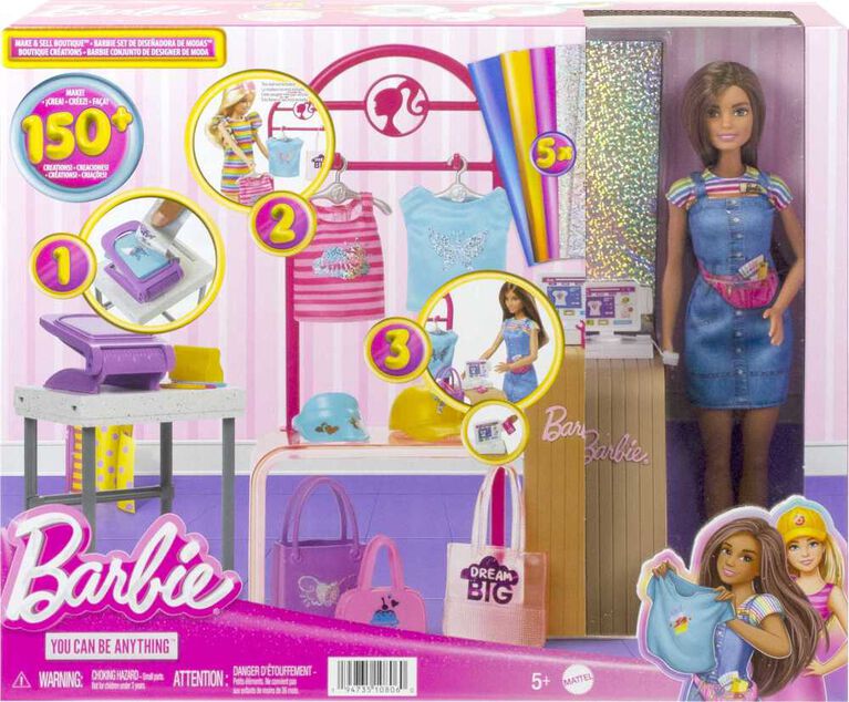 Barbie - Coffret de jeu - Boutique Créations, poupée brunette, access.