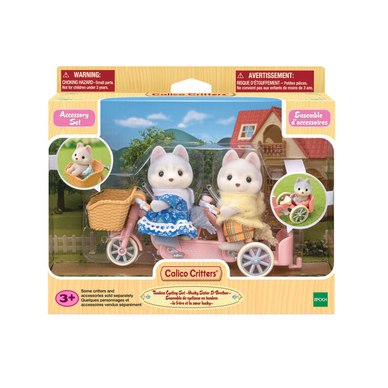 Calico Critters Husky Brother and Sister's Tandem Cycling Set, Dollhouse Playset with Figures and Accessories