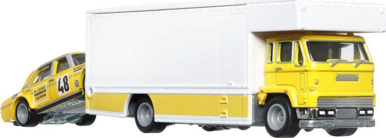 Hot Wheels Team Transport Truck & Race Car, Gift for Racing Collectors