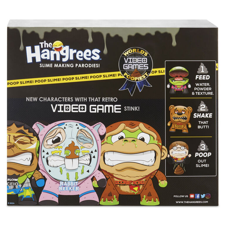 Figurines Parodie The Hangrees World's Poopiest Video Games à collectionner, paquet de 3 avec gelée