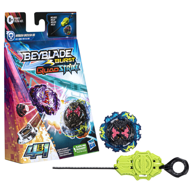 Beyblade Burst QuadStrike Ambush Bazilisk B8 Spinning Top Starter Pack, Attack/Balance Type Battling Game with Launcher