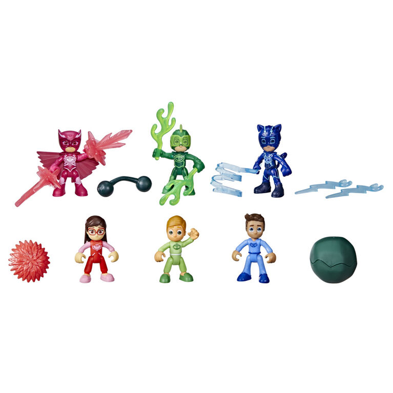 PJ Masks Nighttime Heroes Figure Set Preschool Toy, 6 Action Figures and 11  Accessories