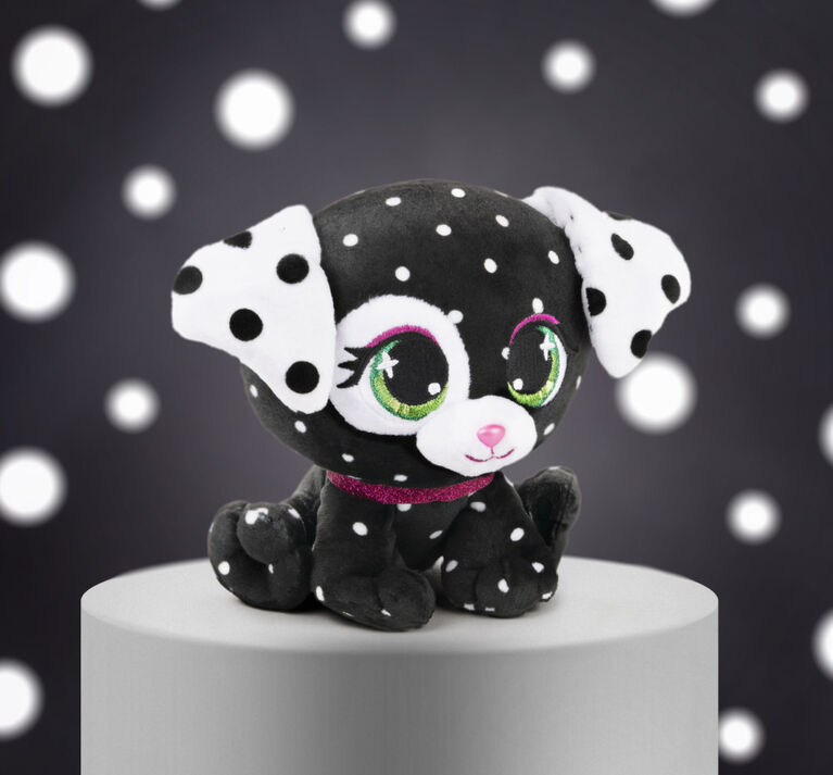 P.Lushes Designer Fashion Pets Dottie Woofington Premium Dog Stuffed Animal Soft Plush with Glitter Sparkle, Black and White, 6"