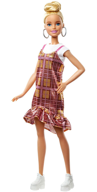 Barbie Fashionistas - Poupée 142, chignon blond et robe à carreaux