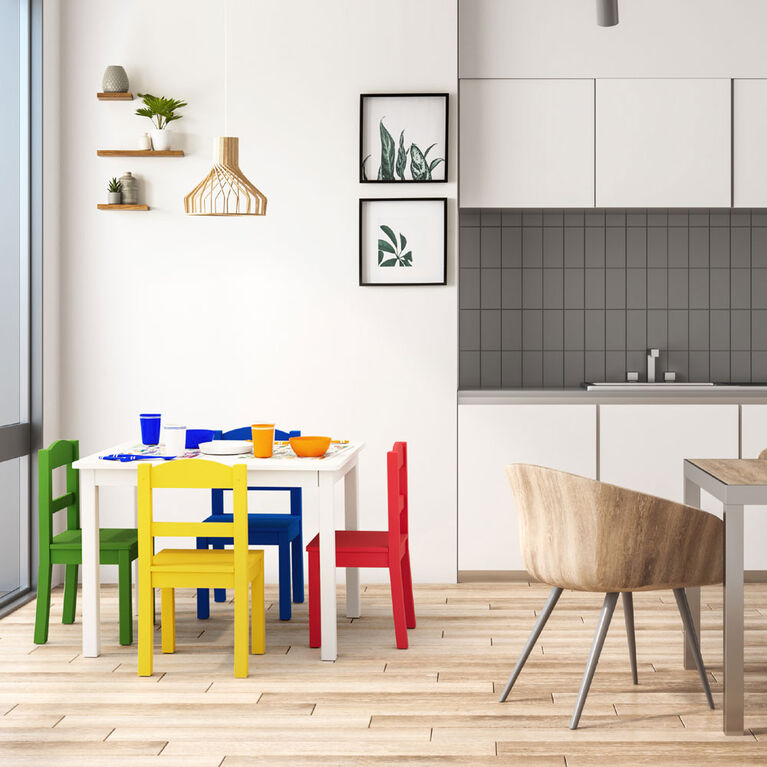 Kids Wood Table and 4 Chairs, Primary
