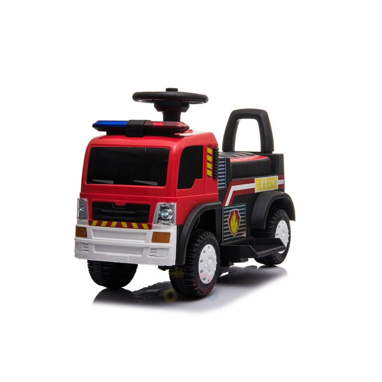 KidsVip 6V Kids and Toddlers Fire Truck Ride on Push Truck 3 in 1 w/Side Guards, Handle, Leather Seat - English Edition