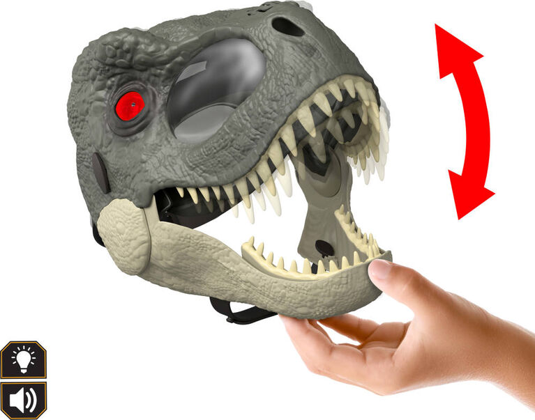 Jurassic World Rebirth T-Rex Rage N Roar Mask with LED Light Up Eyes Feature, 3 Level Effects