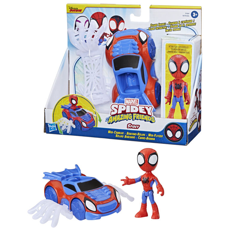 Marvel Spidey et ses Amis Extraordinaires, coffret Arachno-bolide de Spidey,  figurine Spidey avec véhicule et accessoire, jouets préscolaires