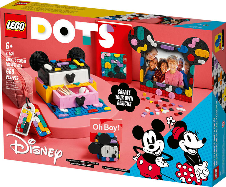 LEGO DOTS  Disney Boîte de projets pour la rentrée Mickey Mouse et Minnie Mouse 41964, Ensemble de création artisanale (669 pièces)