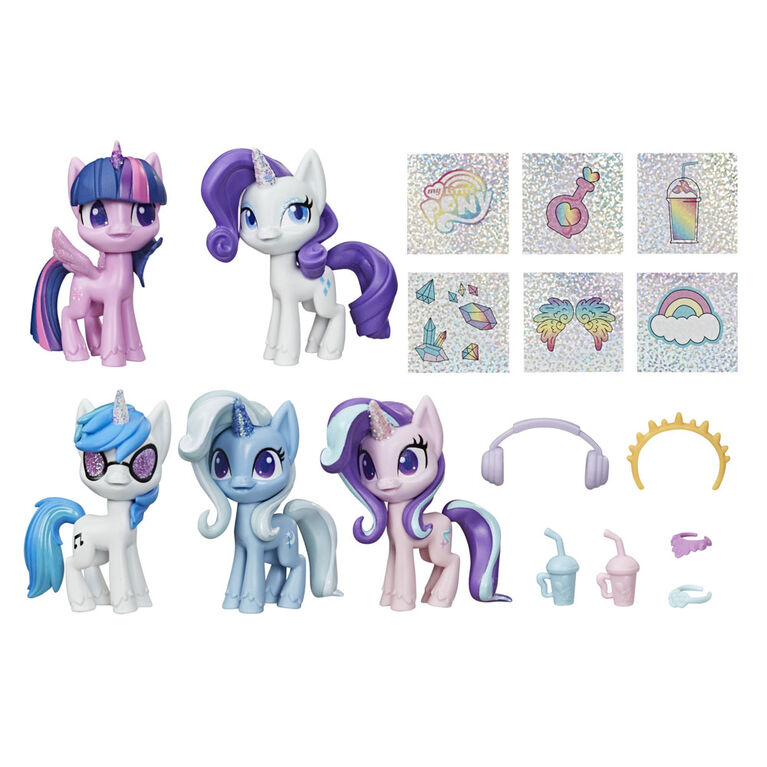 My Little Pony, Collection de licornes étincelantes, 5 poneys de 7,5 cm avec cornes brillantes et 12 accessoires mystères - Notre exclusivité