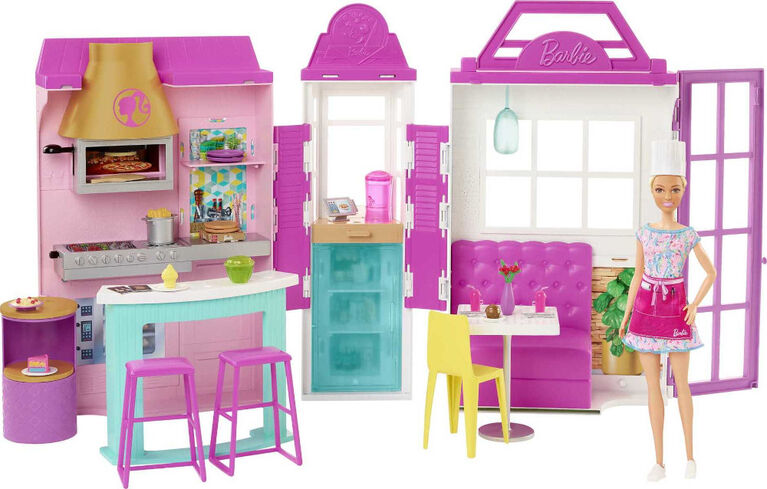 Le Restaurant de Barbie, Coffret avec Poupée et + de 30 Accessoires